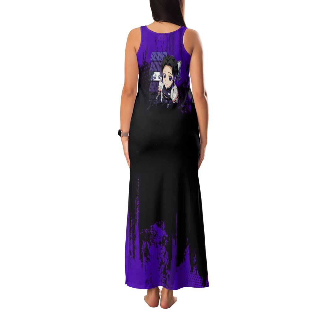 Shinobu Kocho Demon Slayer Purple Grunge Design Family Matching Tank Maxi Dress and Hawaiian Shirt with Butterfly Theme and Calm Expression
