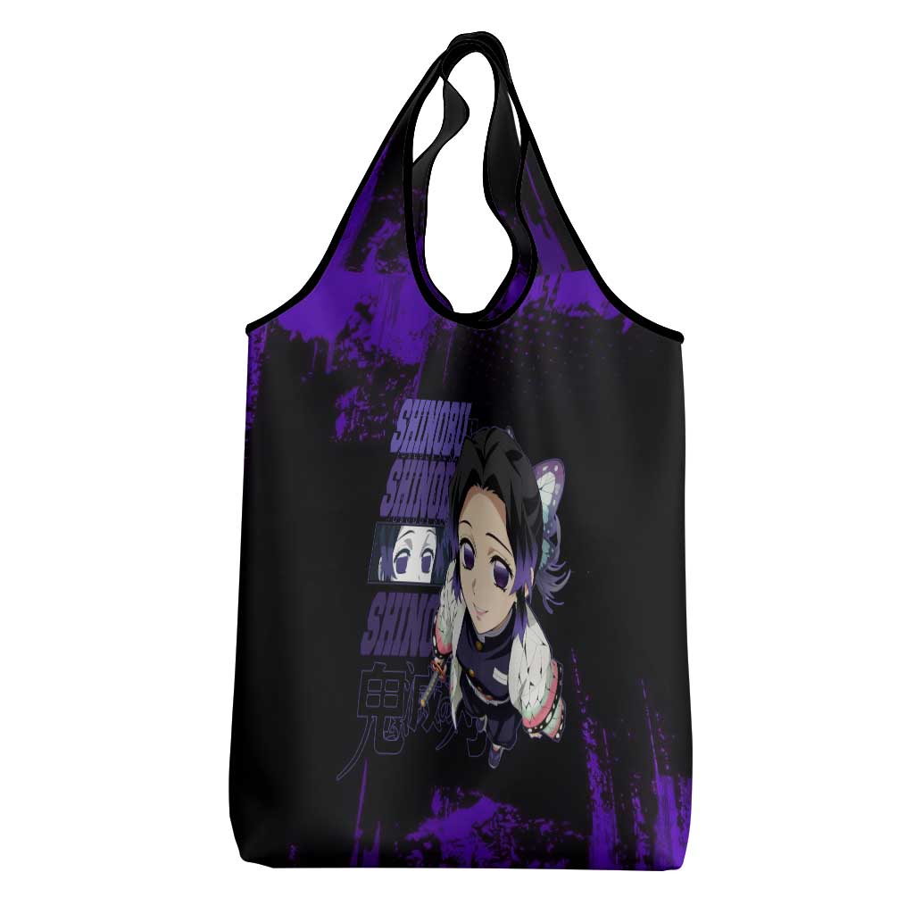 Shinobu Kocho Demon Slayer Purple Grunge Design Grocery Bag with Butterfly Theme and Calm Expression - The Mazicc