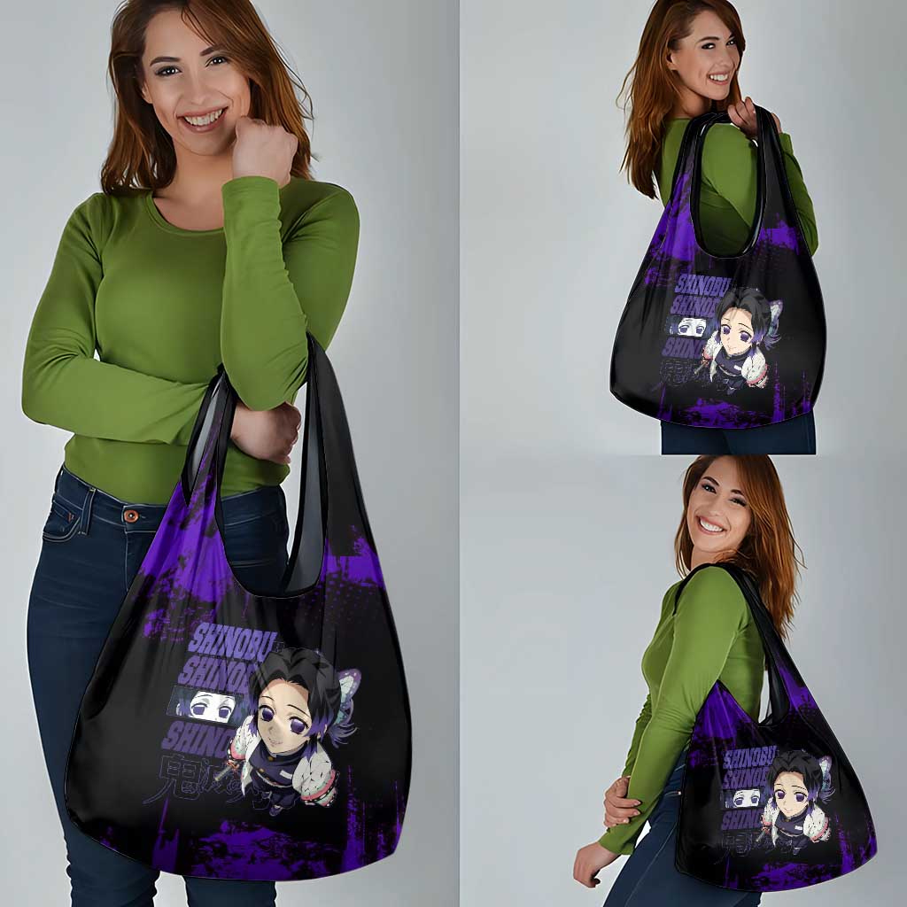 Shinobu Kocho Demon Slayer Purple Grunge Design Grocery Bag with Butterfly Theme and Calm Expression - The Mazicc