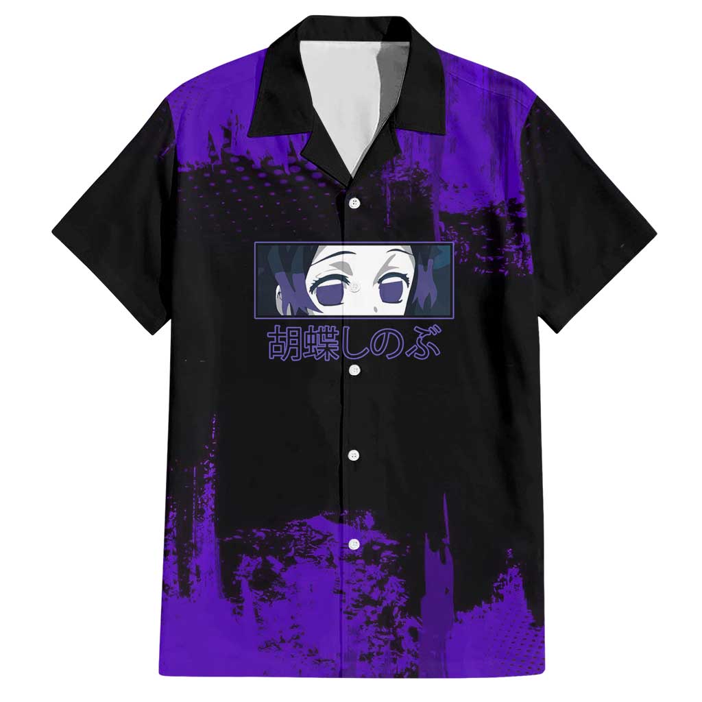 Shinobu Kocho Demon Slayer Purple Grunge Design Hawaiian Shirt with Butterfly Theme and Calm Expression - The Mazicc