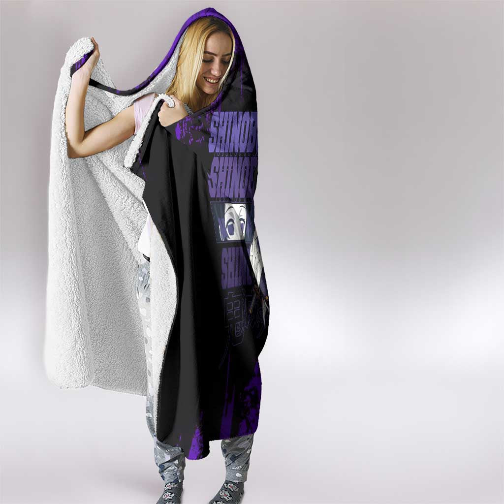Shinobu Kocho Demon Slayer Purple Grunge Design Hooded Blanket with Butterfly Theme and Calm Expression - The Mazicc