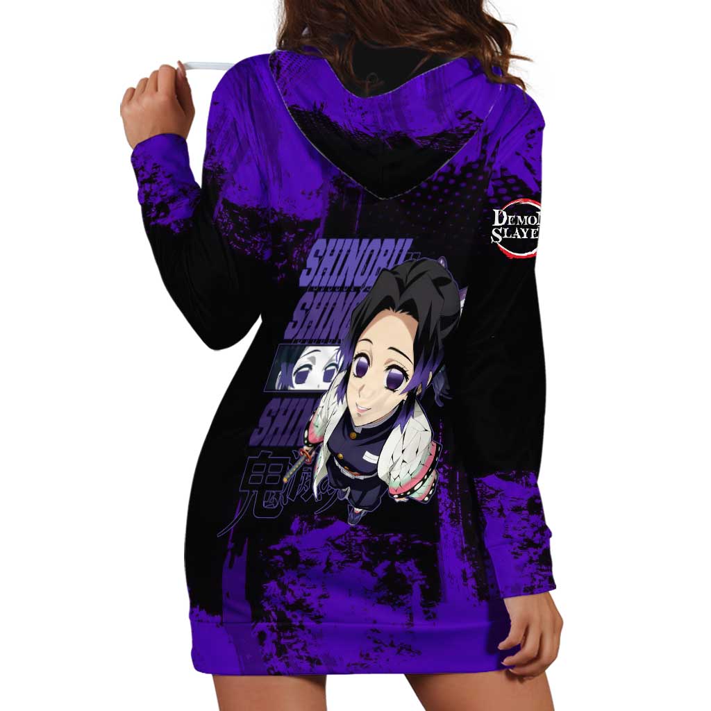 Shinobu Kocho Demon Slayer Purple Grunge Design Hoodie Dress with Butterfly Theme and Calm Expression - The Mazicc