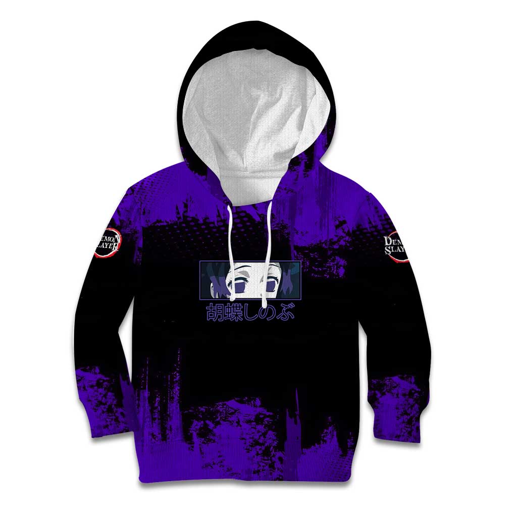 Shinobu Kocho Demon Slayer Purple Grunge Design Kid Hoodie with Butterfly Theme and Calm Expression - The Mazicc