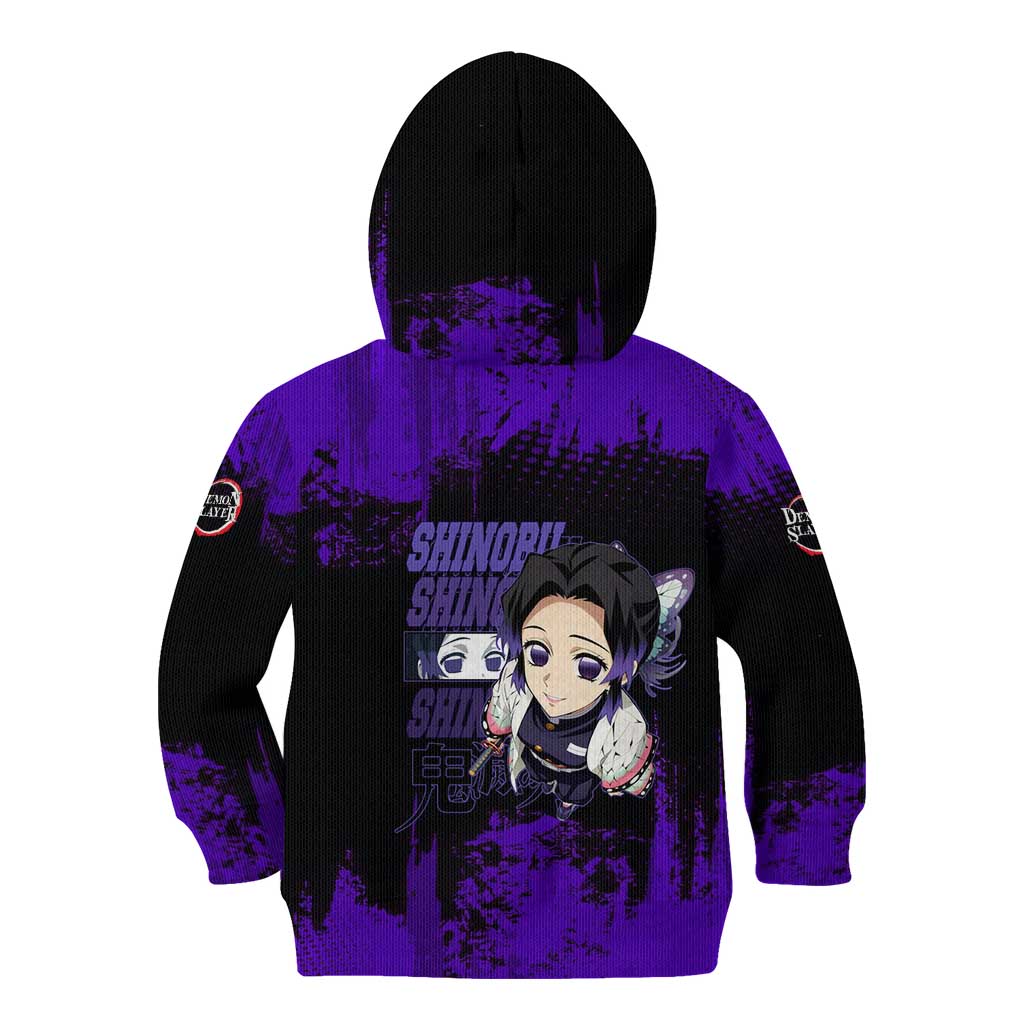 Shinobu Kocho Demon Slayer Purple Grunge Design Kid Hoodie with Butterfly Theme and Calm Expression - The Mazicc