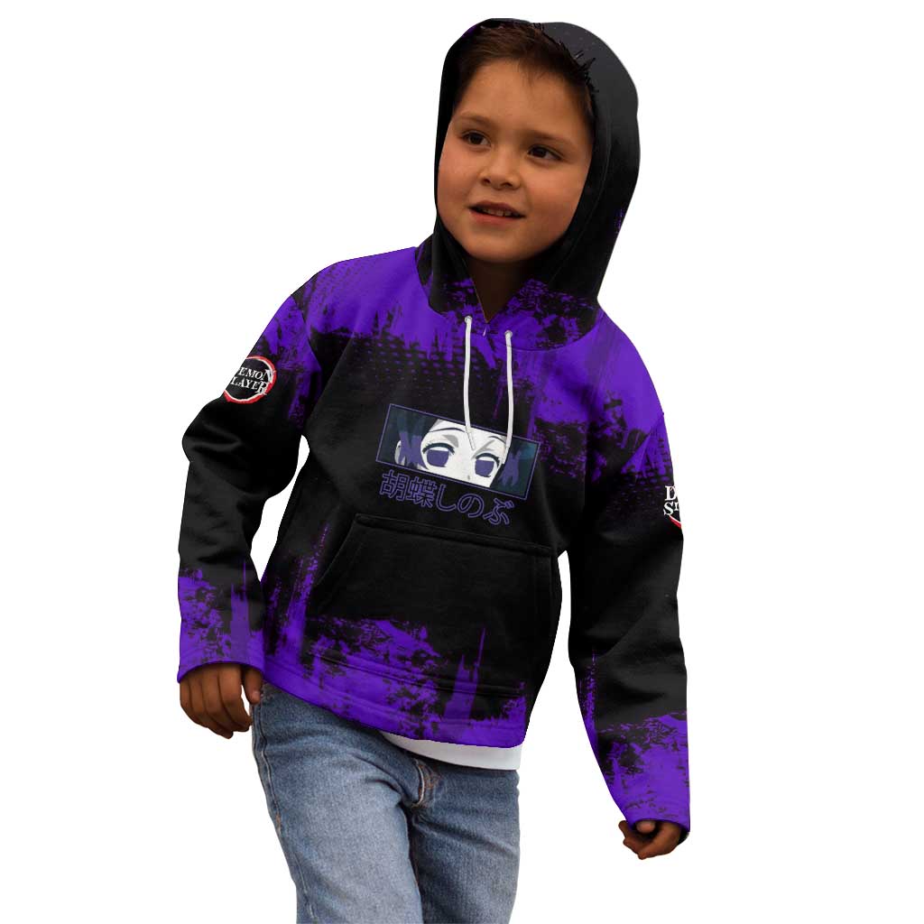Shinobu Kocho Demon Slayer Purple Grunge Design Kid Hoodie with Butterfly Theme and Calm Expression - The Mazicc