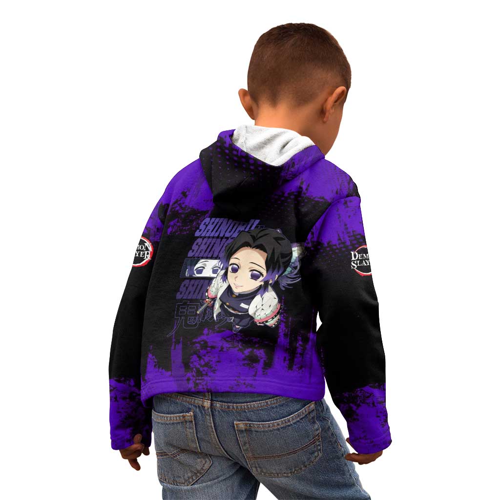 Shinobu Kocho Demon Slayer Purple Grunge Design Kid Hoodie with Butterfly Theme and Calm Expression - The Mazicc