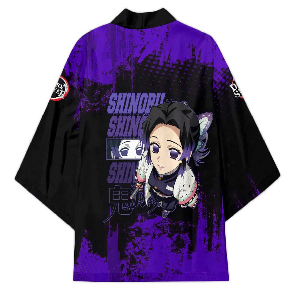 Shinobu Kocho Demon Slayer Purple Grunge Design Kimono with Butterfly Theme and Calm Expression - The Mazicc