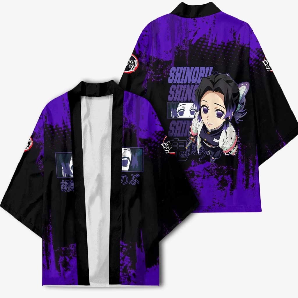 Shinobu Kocho Demon Slayer Purple Grunge Design Kimono with Butterfly Theme and Calm Expression - The Mazicc