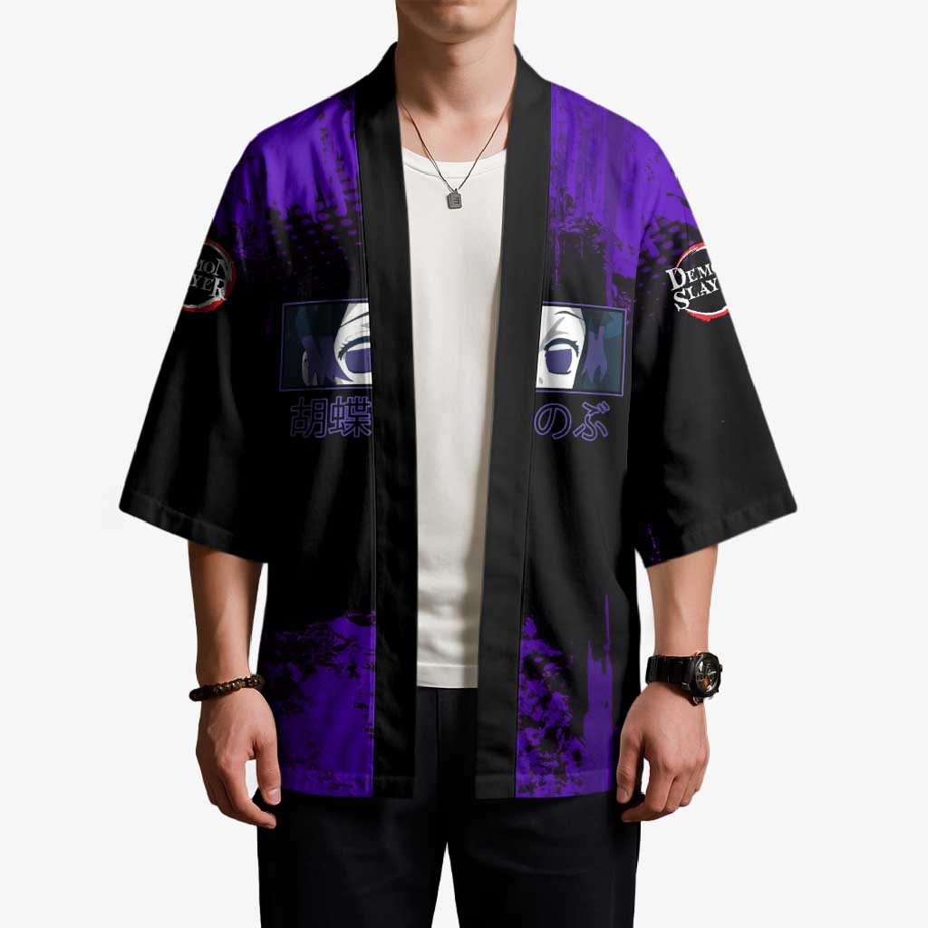 Shinobu Kocho Demon Slayer Purple Grunge Design Kimono with Butterfly Theme and Calm Expression - The Mazicc