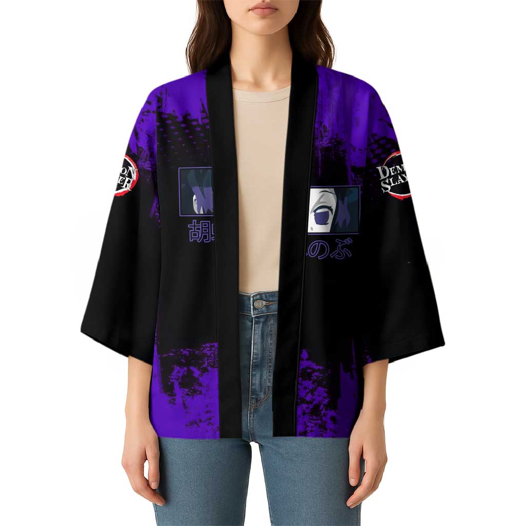 Shinobu Kocho Demon Slayer Purple Grunge Design Kimono with Butterfly Theme and Calm Expression - The Mazicc