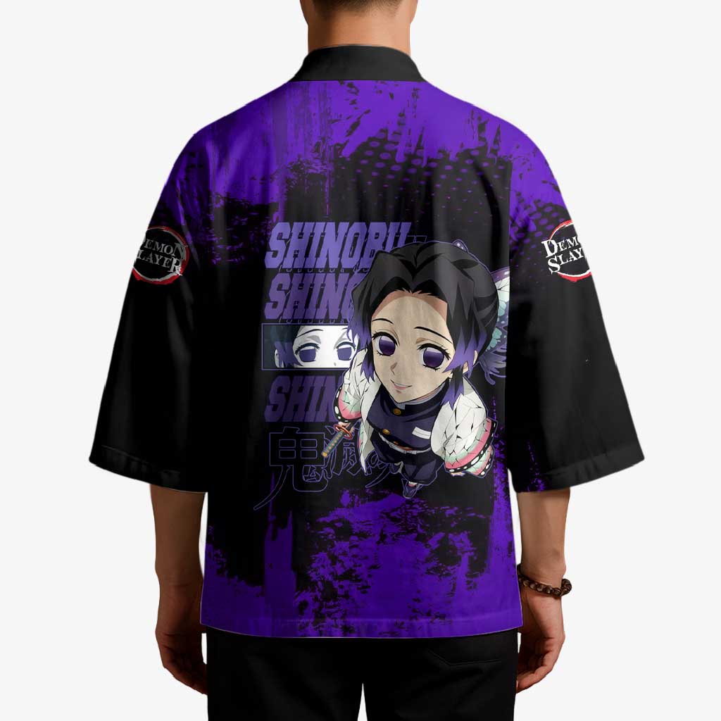Shinobu Kocho Demon Slayer Purple Grunge Design Kimono with Butterfly Theme and Calm Expression - The Mazicc