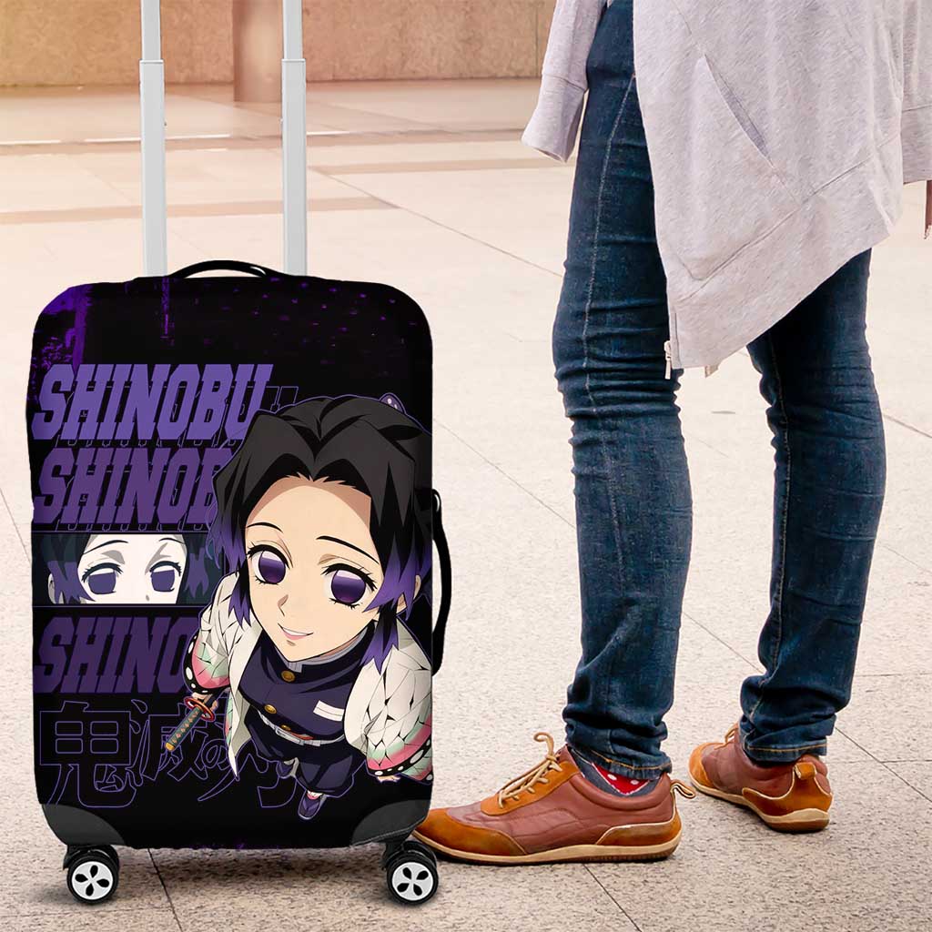 Shinobu Kocho Demon Slayer Purple Grunge Design Luggage Cover with Butterfly Theme and Calm Expression - The Mazicc