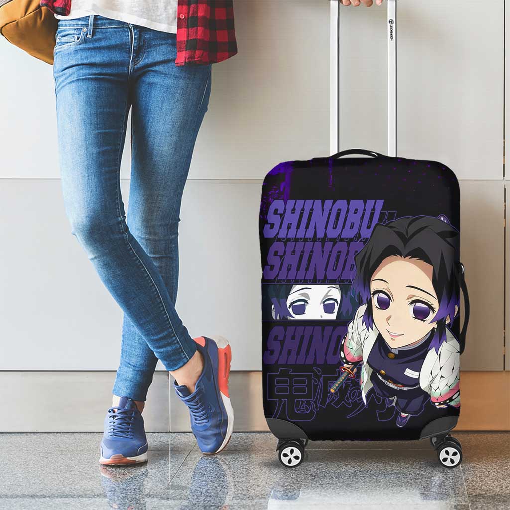 Shinobu Kocho Demon Slayer Purple Grunge Design Luggage Cover with Butterfly Theme and Calm Expression - The Mazicc