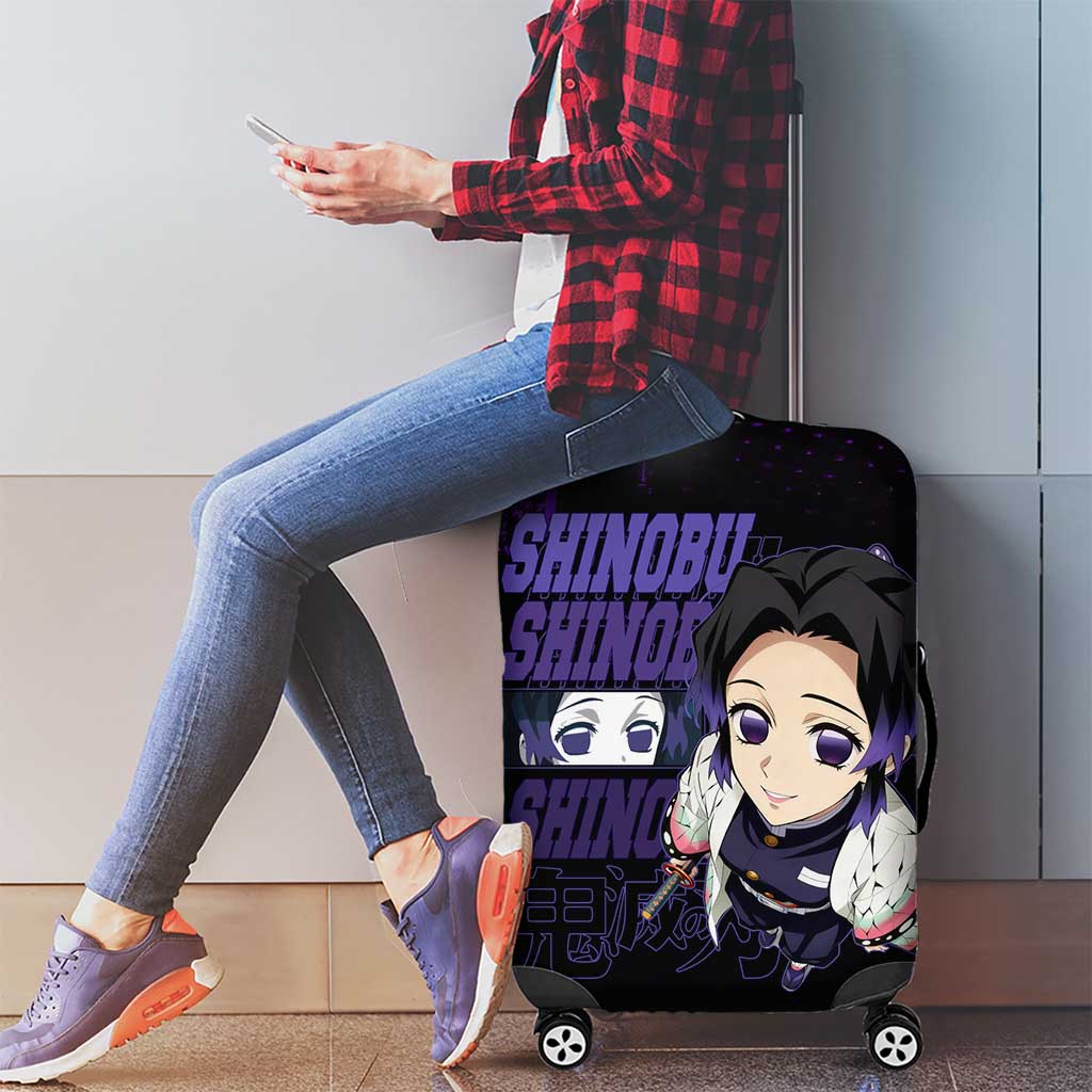 Shinobu Kocho Demon Slayer Purple Grunge Design Luggage Cover with Butterfly Theme and Calm Expression - The Mazicc