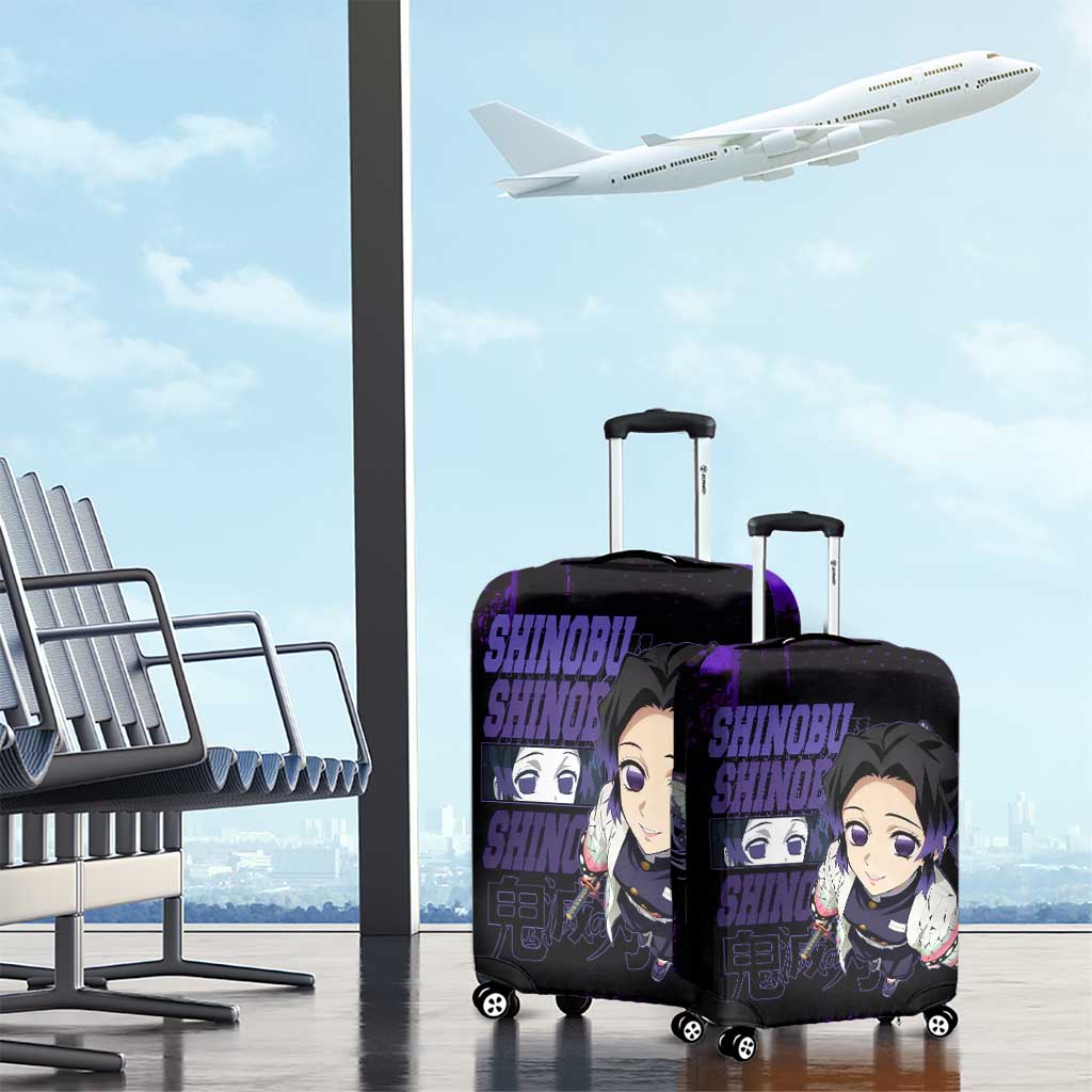 Shinobu Kocho Demon Slayer Purple Grunge Design Luggage Cover with Butterfly Theme and Calm Expression - The Mazicc