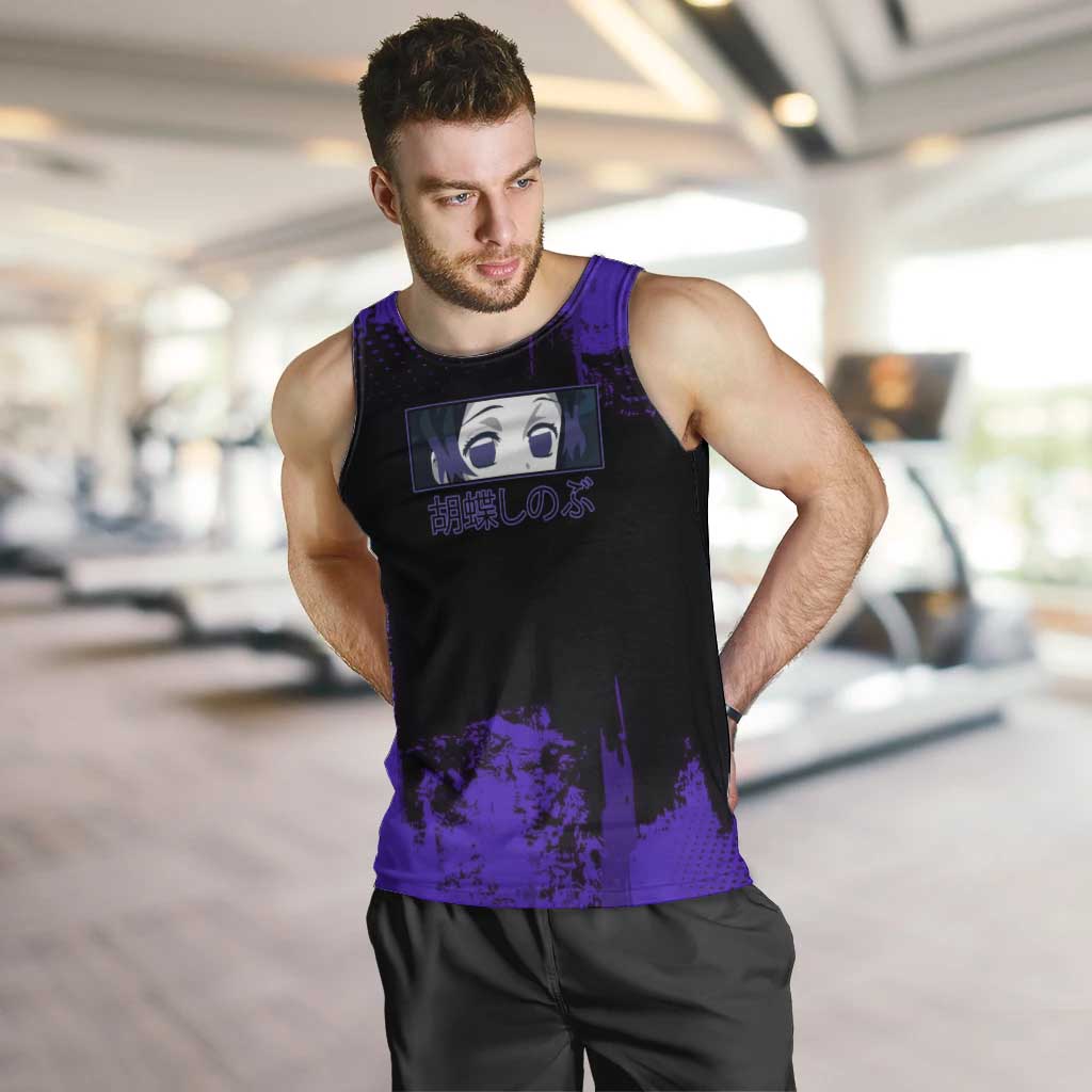 Shinobu Kocho Demon Slayer Purple Grunge Design Men Tank Top with Butterfly Theme and Calm Expression - The Mazicc