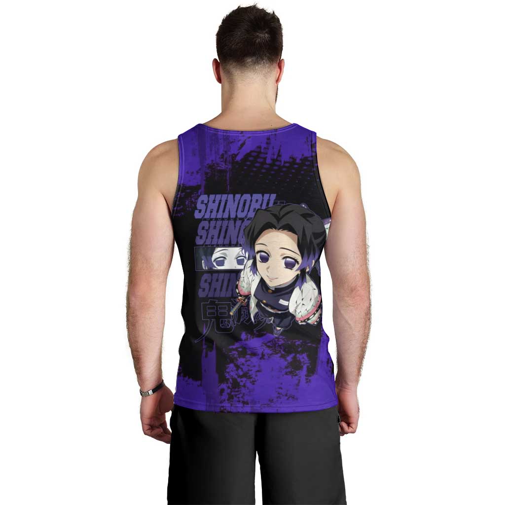 Shinobu Kocho Demon Slayer Purple Grunge Design Men Tank Top with Butterfly Theme and Calm Expression - The Mazicc