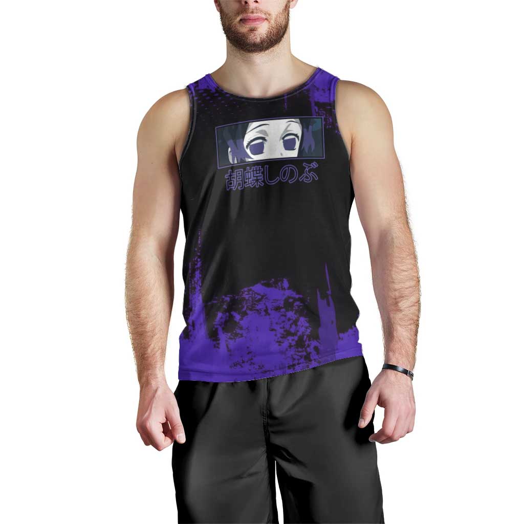 Shinobu Kocho Demon Slayer Purple Grunge Design Men Tank Top with Butterfly Theme and Calm Expression - The Mazicc
