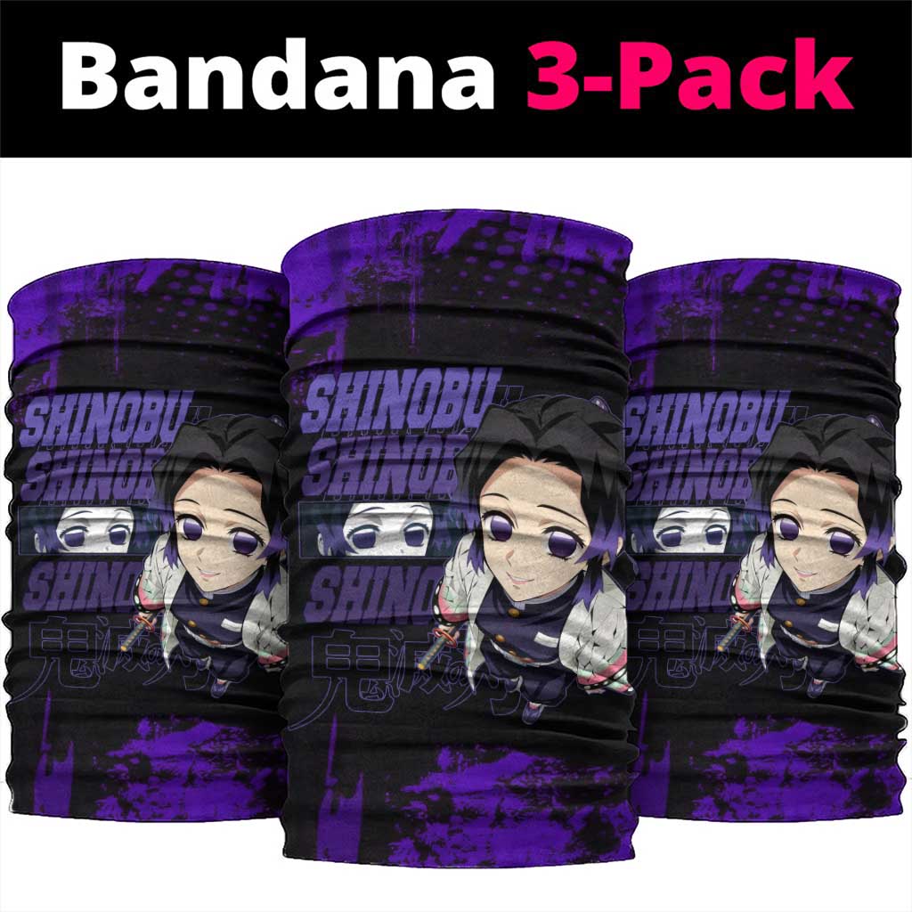 Shinobu Kocho Demon Slayer Purple Grunge Design Neck Gaiter with Butterfly Theme and Calm Expression - The Mazicc