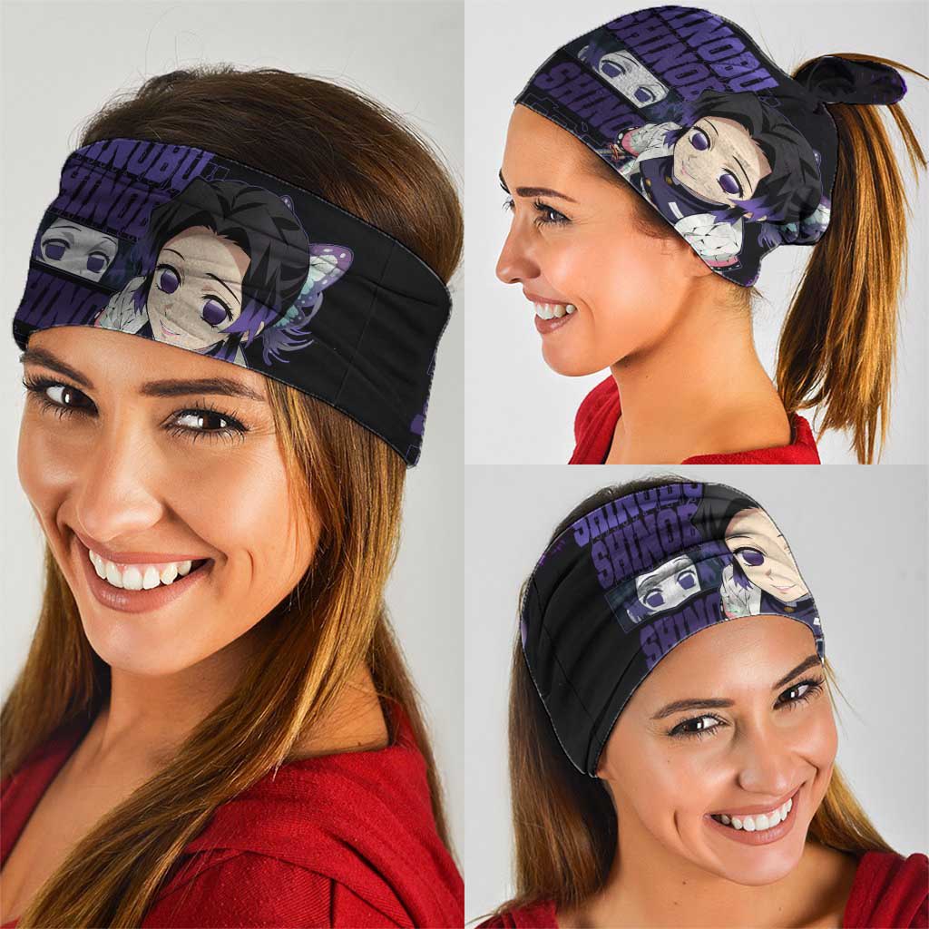Shinobu Kocho Demon Slayer Purple Grunge Design Neck Gaiter with Butterfly Theme and Calm Expression - The Mazicc