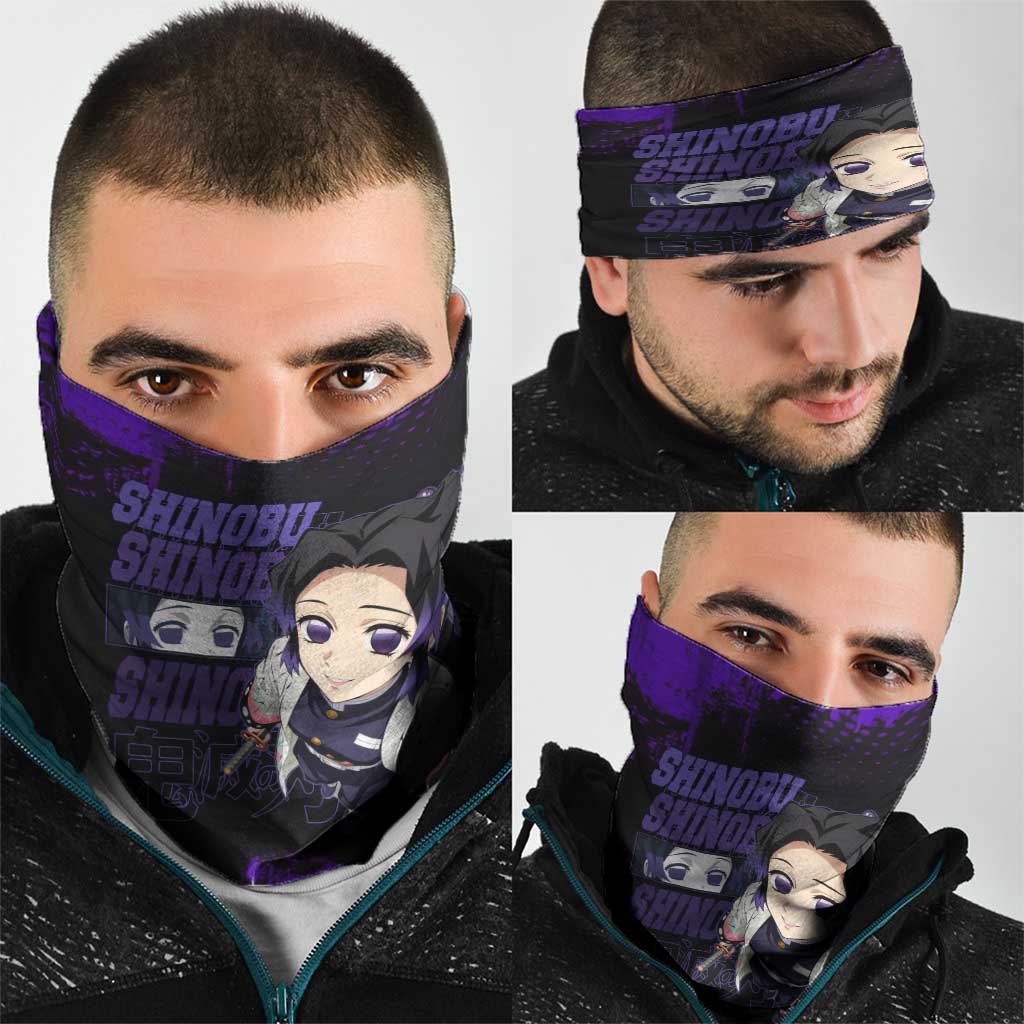 Shinobu Kocho Demon Slayer Purple Grunge Design Neck Gaiter with Butterfly Theme and Calm Expression - The Mazicc