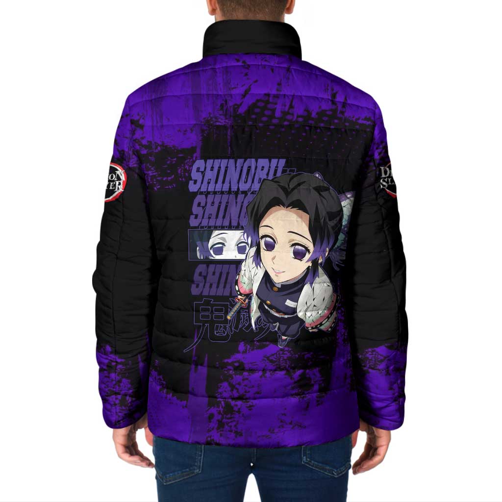 Shinobu Kocho Demon Slayer Purple Grunge Design Padded Jacket with Butterfly Theme and Calm Expression - The Mazicc