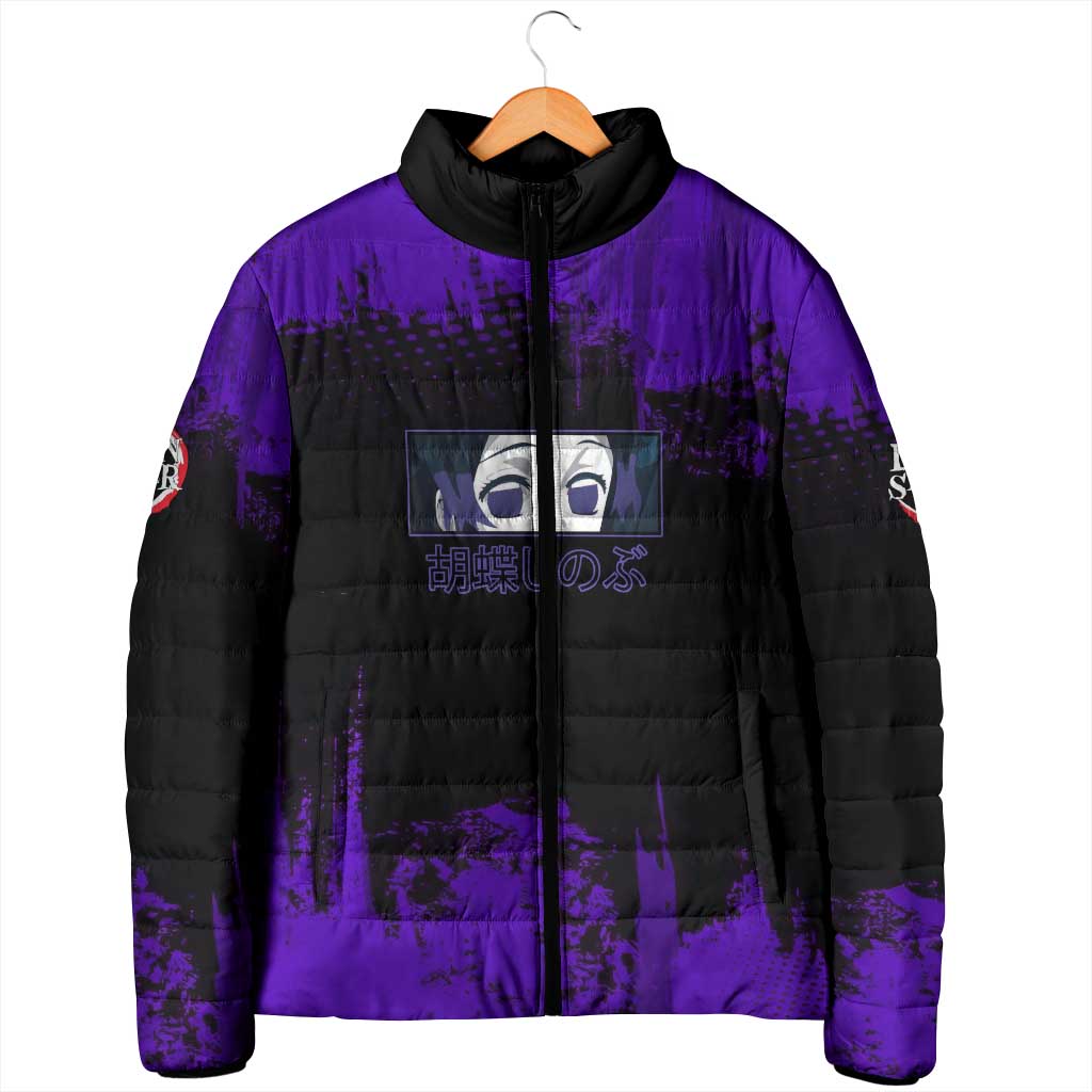 Shinobu Kocho Demon Slayer Purple Grunge Design Padded Jacket with Butterfly Theme and Calm Expression - The Mazicc