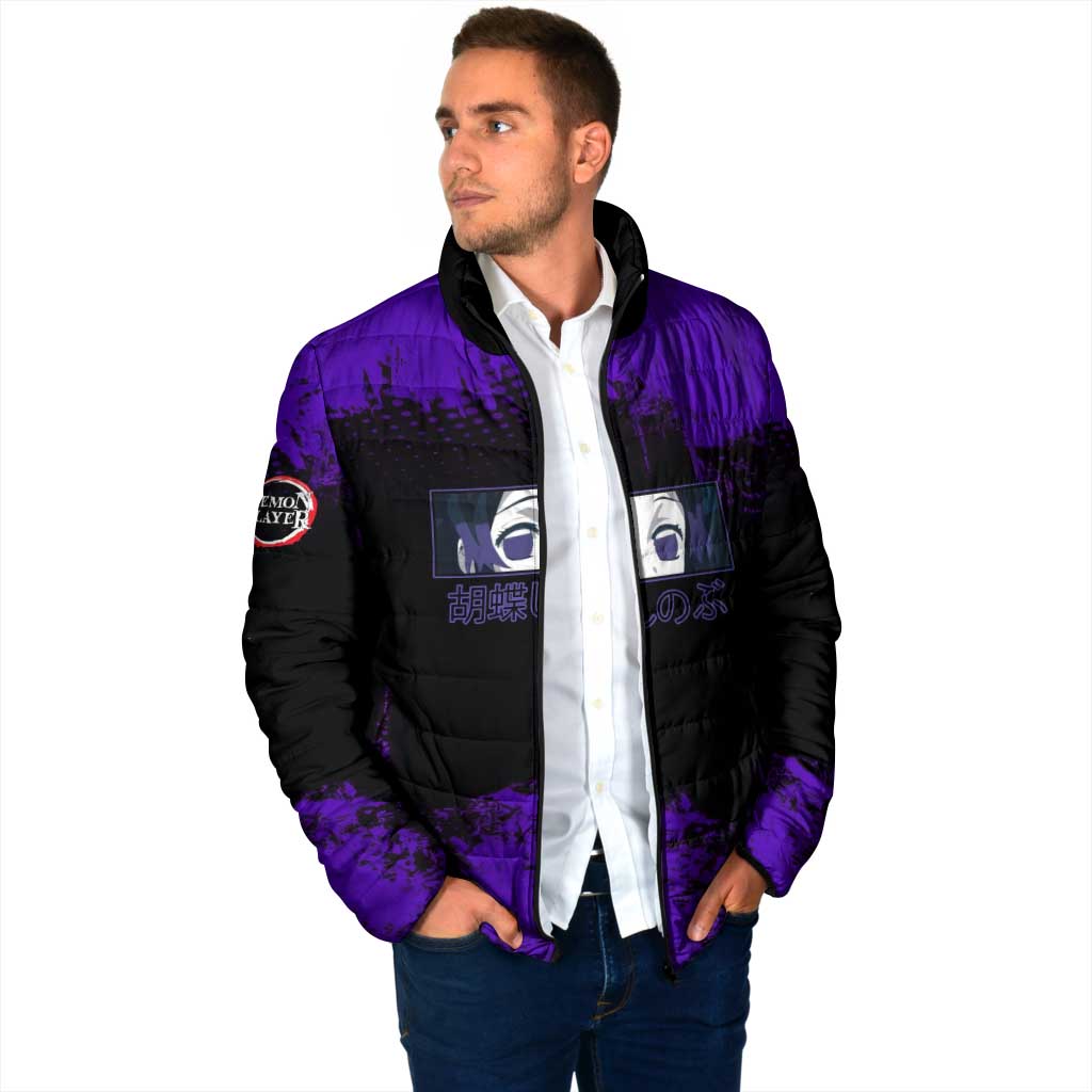Shinobu Kocho Demon Slayer Purple Grunge Design Padded Jacket with Butterfly Theme and Calm Expression - The Mazicc