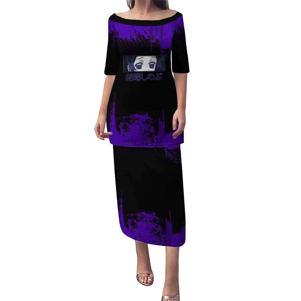 Shinobu Kocho Demon Slayer Purple Grunge Design Puletasi with Butterfly Theme and Calm Expression - The Mazicc