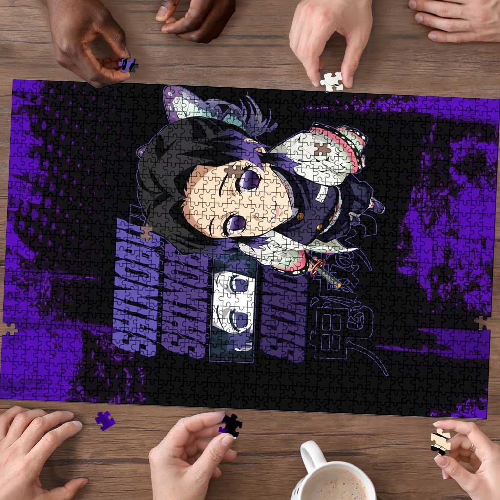 Shinobu Kocho Demon Slayer Purple Grunge Design Puzzle with Butterfly Theme and Calm Expression - The Mazicc