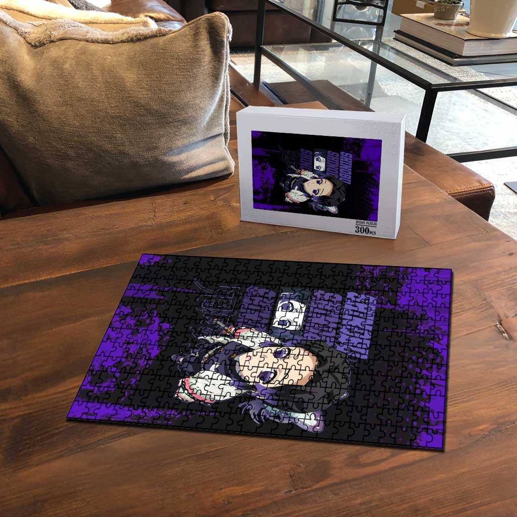 Shinobu Kocho Demon Slayer Purple Grunge Design Puzzle with Butterfly Theme and Calm Expression - The Mazicc
