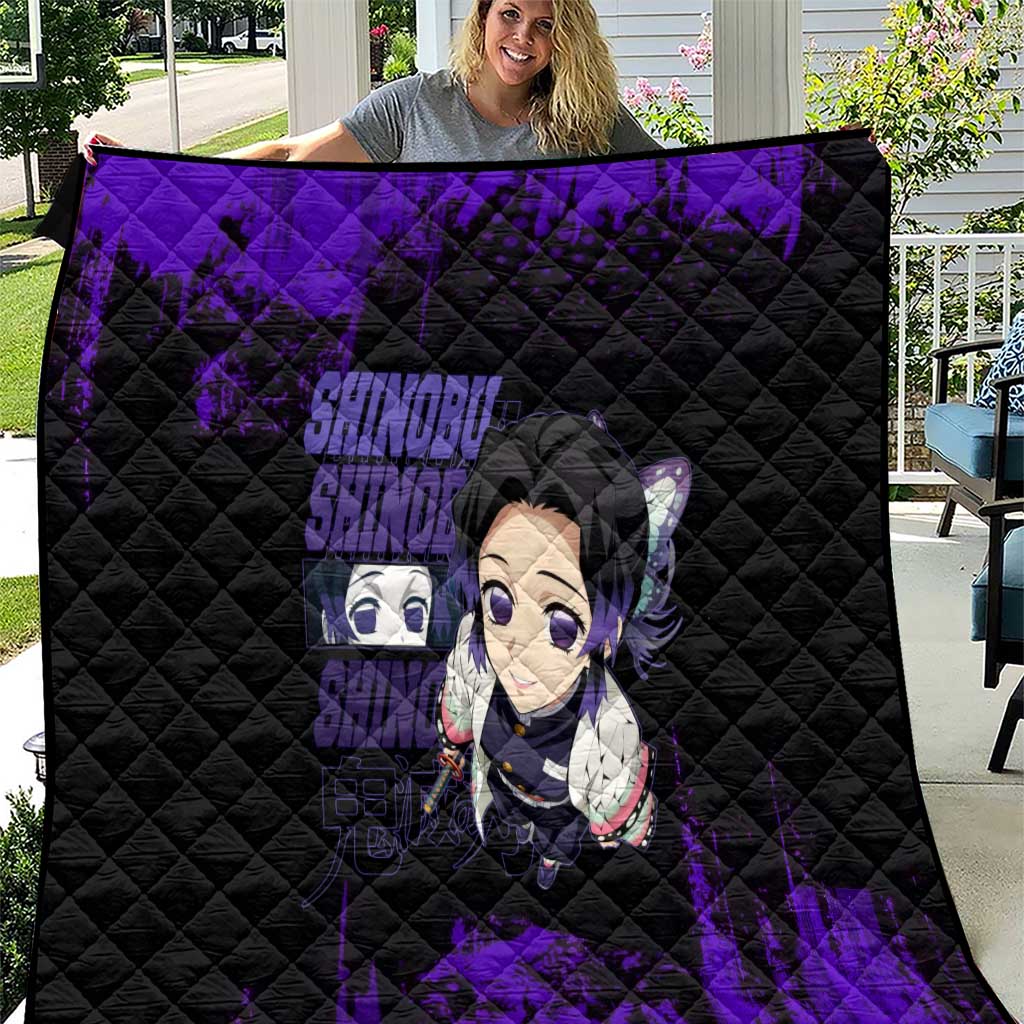 Shinobu Kocho Demon Slayer Purple Grunge Design Quilt with Butterfly Theme and Calm Expression - The Mazicc