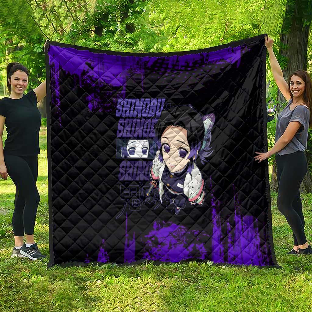 Shinobu Kocho Demon Slayer Purple Grunge Design Quilt with Butterfly Theme and Calm Expression - The Mazicc