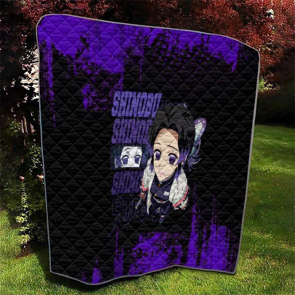 Shinobu Kocho Demon Slayer Purple Grunge Design Quilt with Butterfly Theme and Calm Expression - The Mazicc