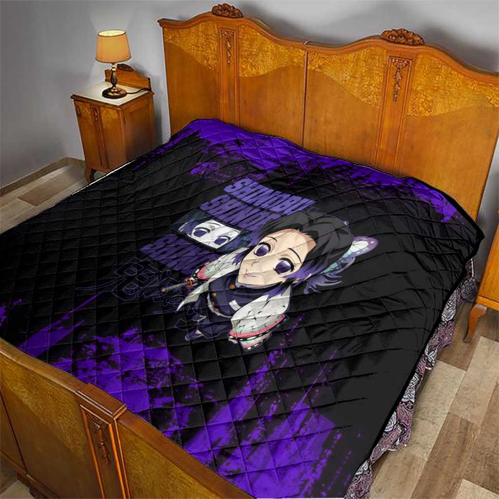 Shinobu Kocho Demon Slayer Purple Grunge Design Quilt with Butterfly Theme and Calm Expression - The Mazicc