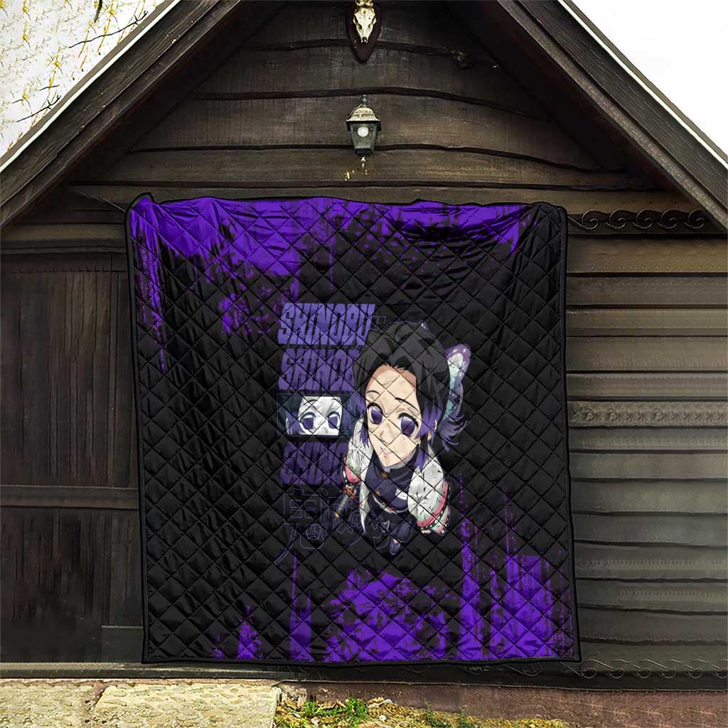 Shinobu Kocho Demon Slayer Purple Grunge Design Quilt with Butterfly Theme and Calm Expression - The Mazicc