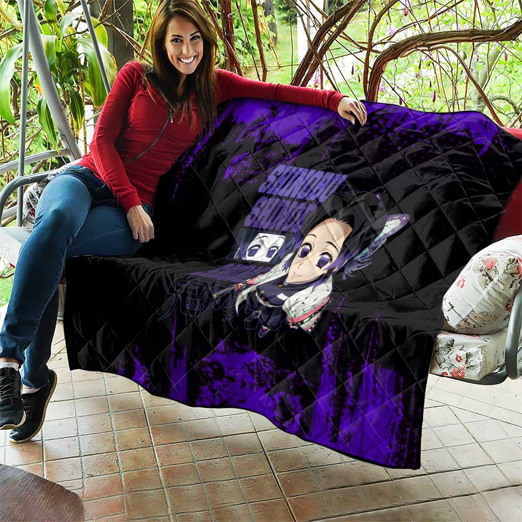 Shinobu Kocho Demon Slayer Purple Grunge Design Quilt with Butterfly Theme and Calm Expression - The Mazicc