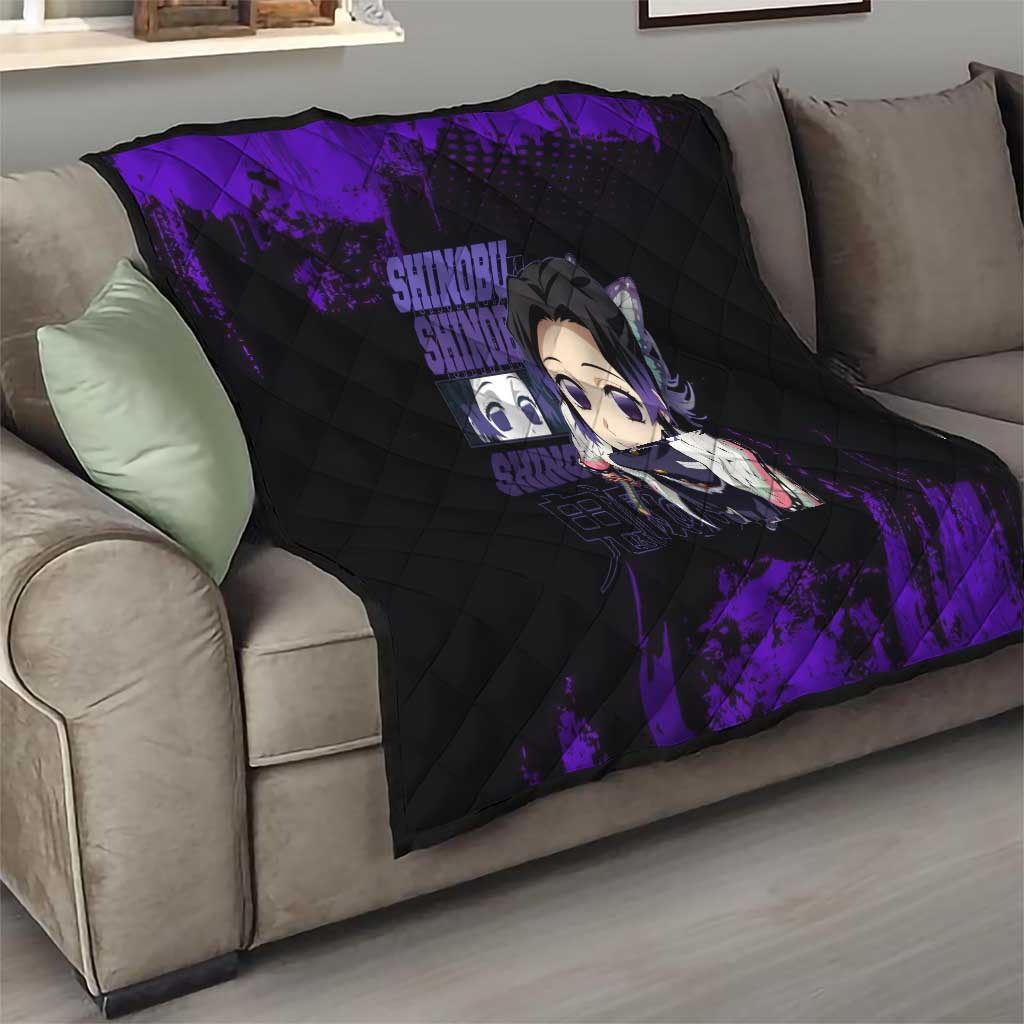 Shinobu Kocho Demon Slayer Purple Grunge Design Quilt with Butterfly Theme and Calm Expression - The Mazicc