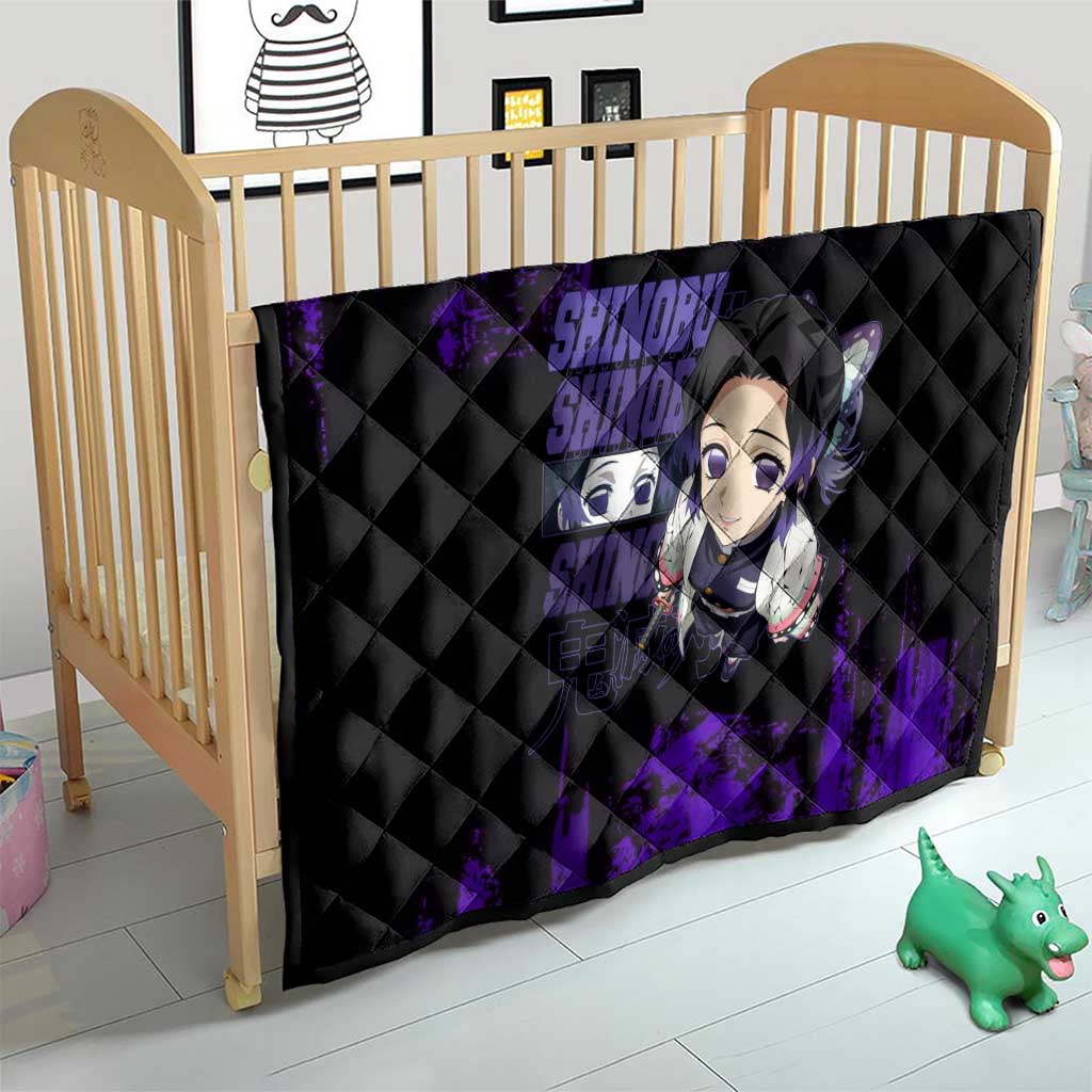 Shinobu Kocho Demon Slayer Purple Grunge Design Quilt with Butterfly Theme and Calm Expression - The Mazicc