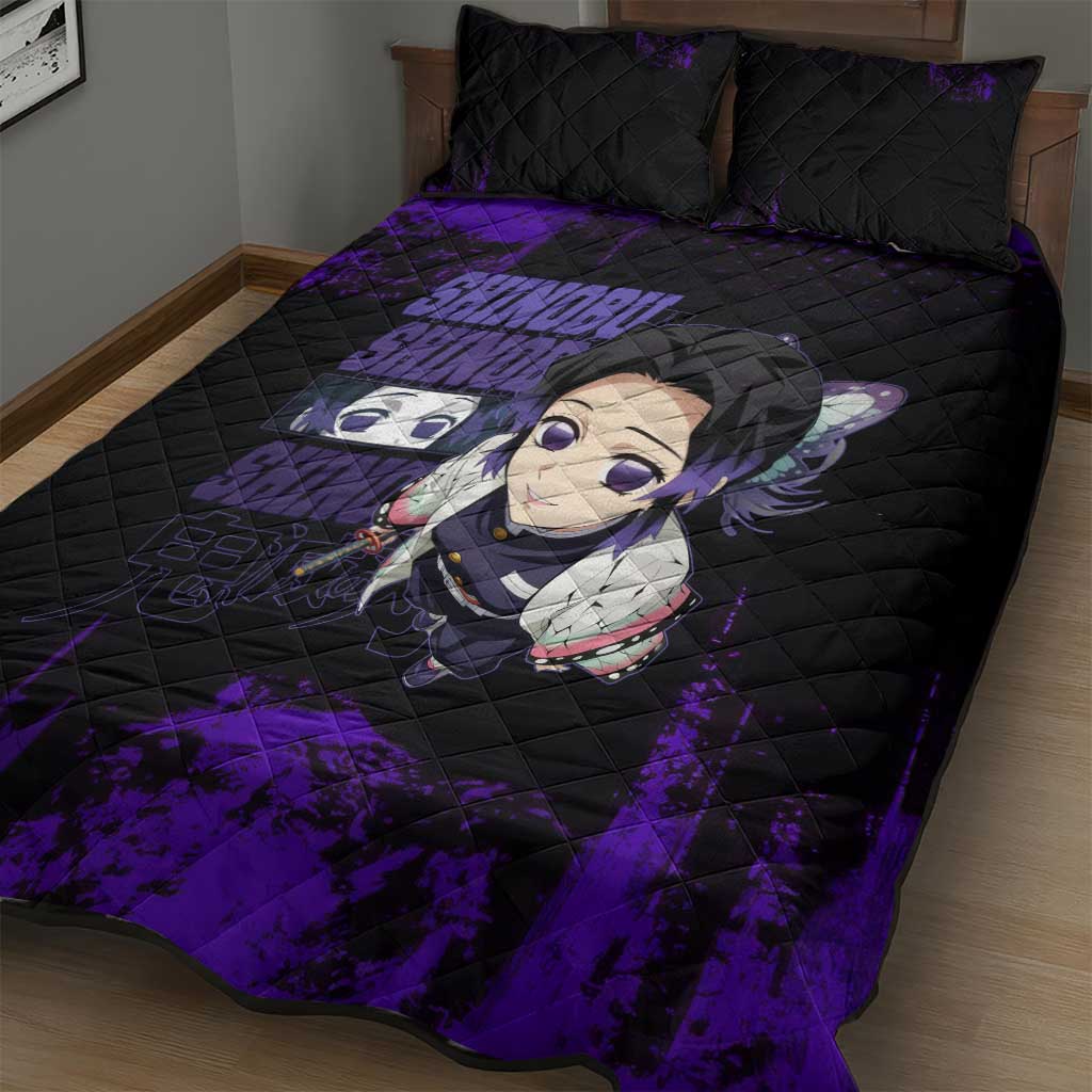 Shinobu Kocho Demon Slayer Purple Grunge Design Quilt Bed Set with Butterfly Theme and Calm Expression - The Mazicc