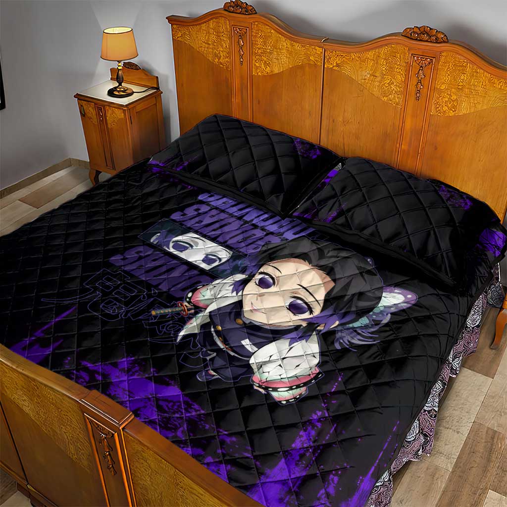 Shinobu Kocho Demon Slayer Purple Grunge Design Quilt Bed Set with Butterfly Theme and Calm Expression - The Mazicc