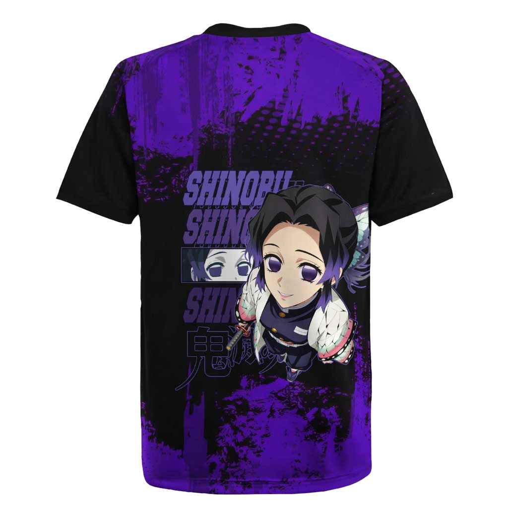 Shinobu Kocho Demon Slayer Purple Grunge Design Rugby Jersey with Butterfly Theme and Calm Expression - The Mazicc