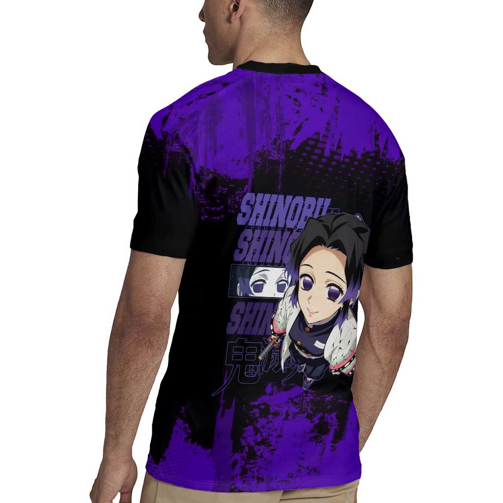 Shinobu Kocho Demon Slayer Purple Grunge Design Rugby Jersey with Butterfly Theme and Calm Expression - The Mazicc