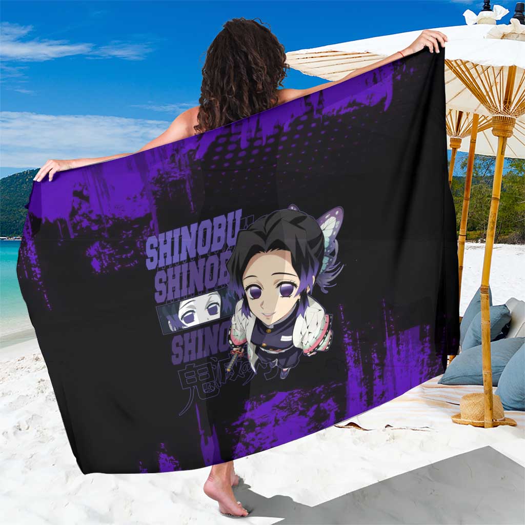 Shinobu Kocho Demon Slayer Purple Grunge Design Sarong with Butterfly Theme and Calm Expression - The Mazicc