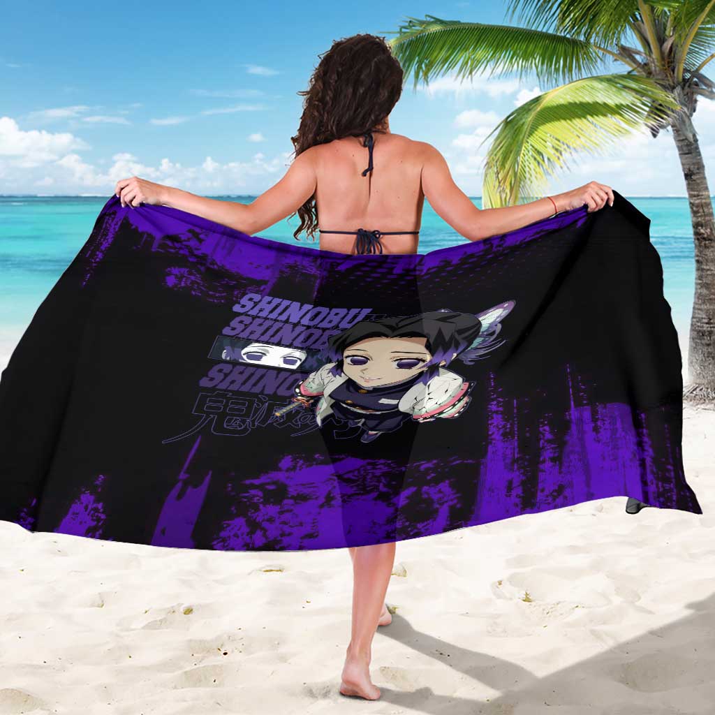Shinobu Kocho Demon Slayer Purple Grunge Design Sarong with Butterfly Theme and Calm Expression - The Mazicc