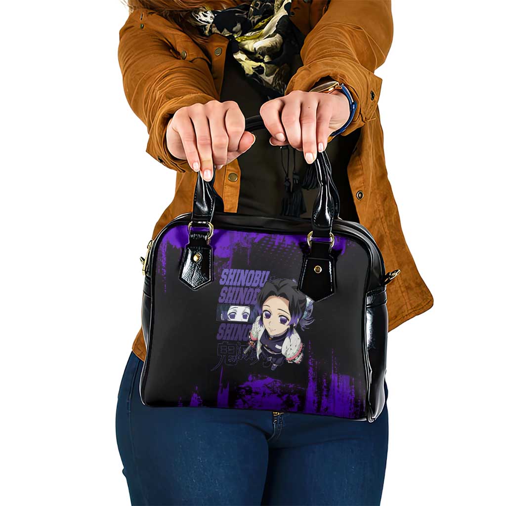 Shinobu Kocho Demon Slayer Purple Grunge Design Shoulder Handbag with Butterfly Theme and Calm Expression - The Mazicc
