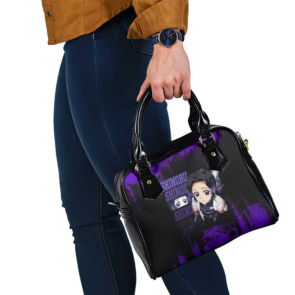 Shinobu Kocho Demon Slayer Purple Grunge Design Shoulder Handbag with Butterfly Theme and Calm Expression - The Mazicc