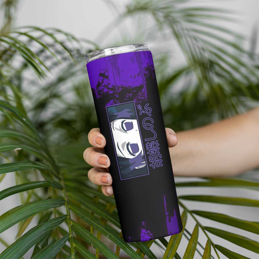 Shinobu Kocho Demon Slayer Purple Grunge Design Skinny Tumbler with Butterfly Theme and Calm Expression - The Mazicc