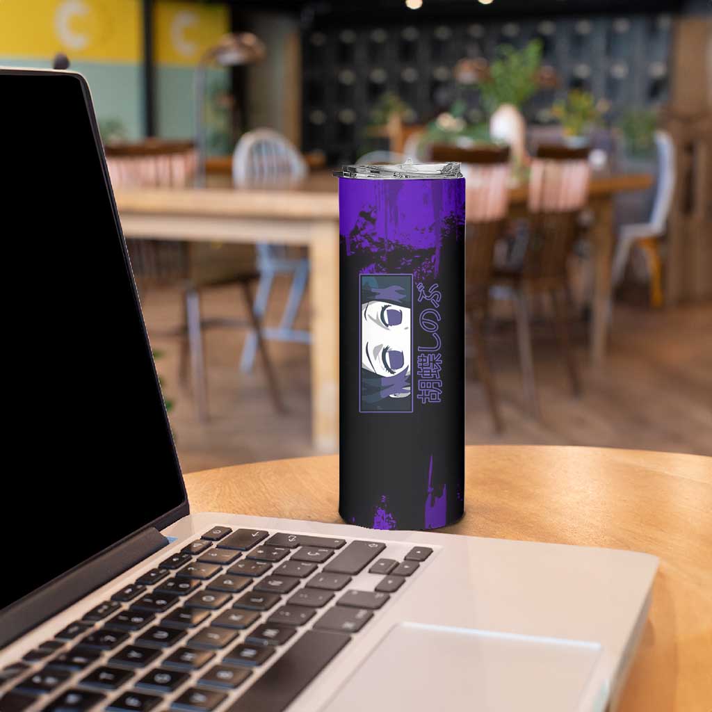 Shinobu Kocho Demon Slayer Purple Grunge Design Skinny Tumbler with Butterfly Theme and Calm Expression - The Mazicc