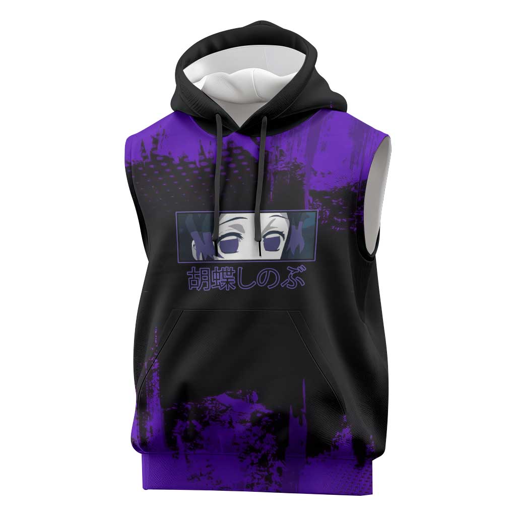 Shinobu Kocho Demon Slayer Purple Grunge Design Sleeveless Hoodie with Butterfly Theme and Calm Expression - The Mazicc
